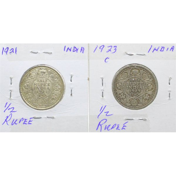 INDIA 1921 & 1923C ONE HALF RUPEE .917 SILVER