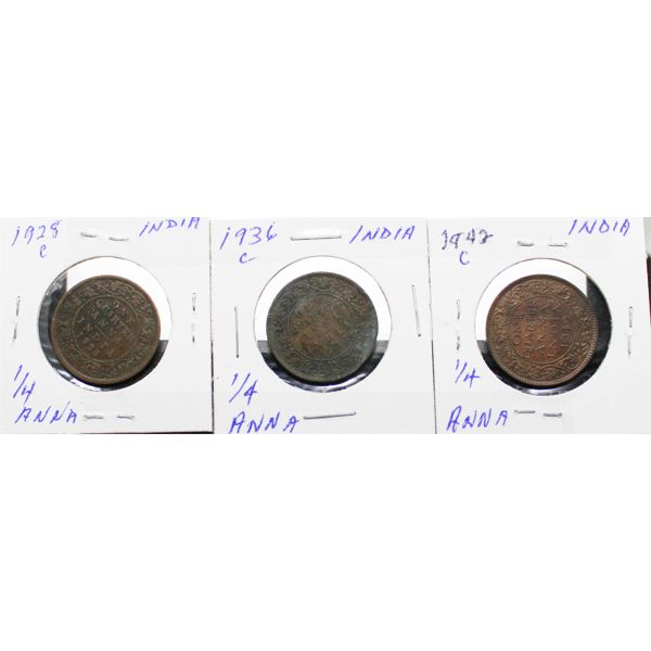INDIA 1928C, 1936C & 1942C ONE QUARTER ANNE