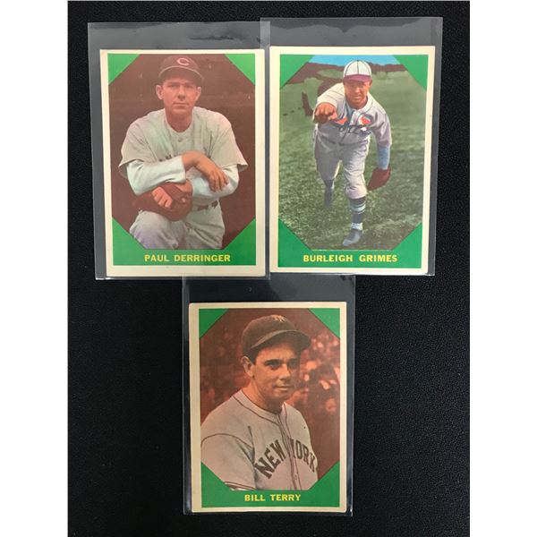 LOT OF 3 VINTAGE BASEBALL CARDS PAUL DERRINGER,BURLEIGH GRIMES,BILL TERRY