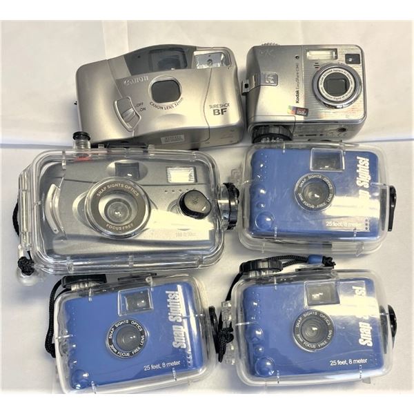 Collection of Cameras, Some with waterproof cases