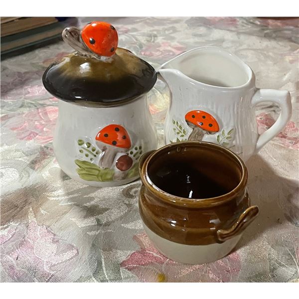 Mushroom Canister, Pitcher, and small pottery