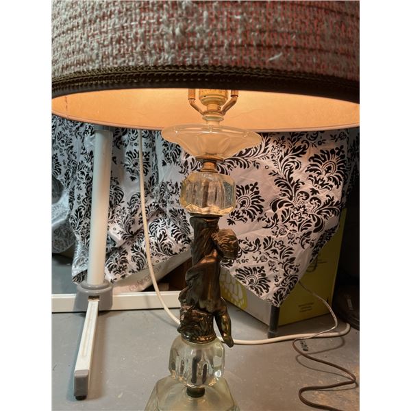 Lamp with Shade and Cherub, Tested and working