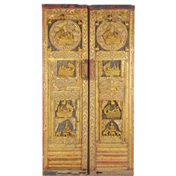 Antique Carved Teak Buddhist Temple Doors (ANT-370)