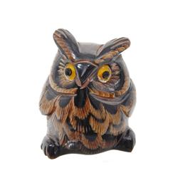 Handcarved Water Buffalo Horn Owl Netsuke (CLB-367)