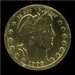 GOLD PLATED BARBER QUARTER DOLLAR (COI-3825)