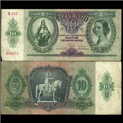 1936 Hungary 10 Pengo Note Scarce (COI-3940)