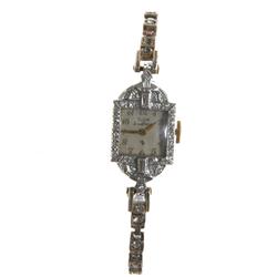 Ladies Elgin Platinum Diamond Wrist Watch (WAT-043)