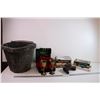 Image 1 : Feed Bucket, Box w/ Goblets + 3 PC Games, 1 PS2 Game, Xbox Controller, and 3 VHSs