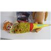 Image 2 : Vintage Rubber Bodied Doll - Pop-up Clown Toy - (2) Sm Bags of Doll Clothes