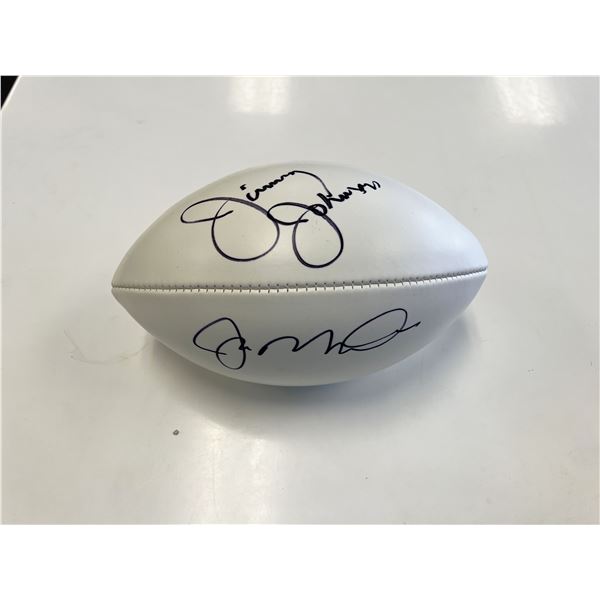 Joe Namath and Jimmy Johnson signed football