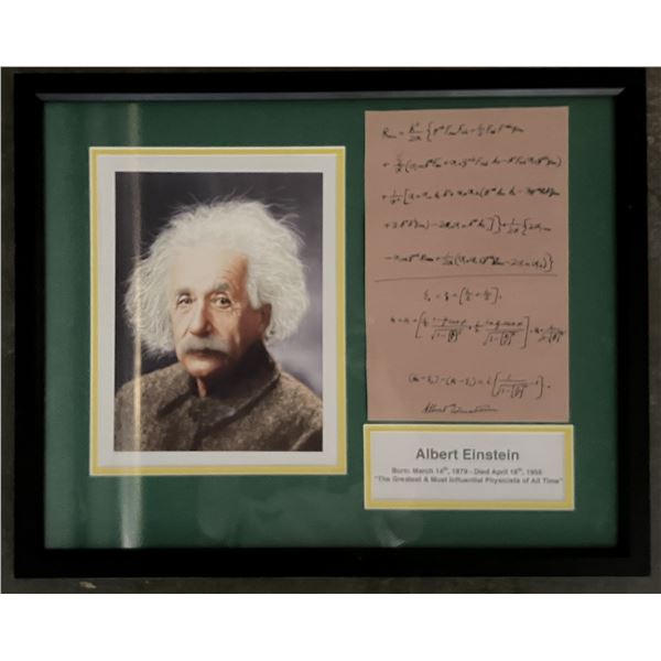 Albert Einstein signed equation collage. GFA authenticated