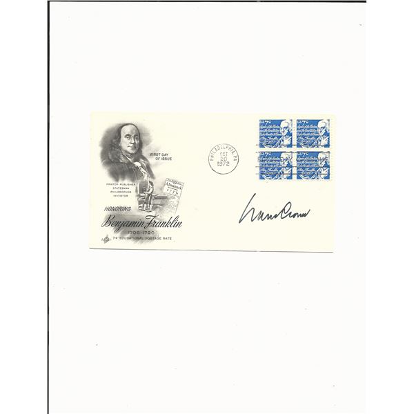 Mario Cuomo signed 1972 Benjamin Franklin commemorative First Day Cover
