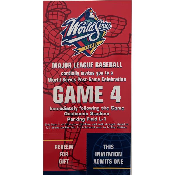 1998 World Series Yankees vs. Padres Game 4 Post-Game Celebration Ticket