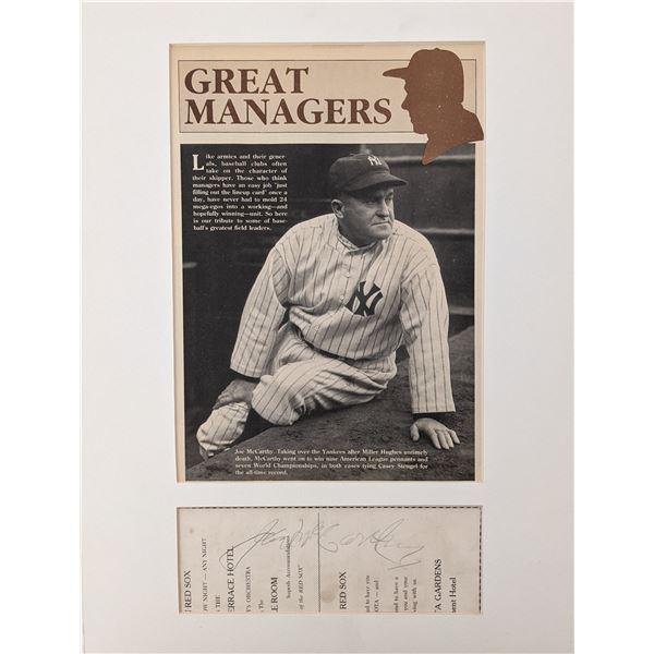 Joseph Vincent McCarthy newspaper clipping and original signature