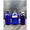 Image 1 : THREE VINTAGE COBALT BLUE GLASS MEDICINE BOTTLES