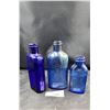 Image 1 : THREE VINTAGE COBALT BLUE GLASS MILK OF MAGNESIA BOTTLES
