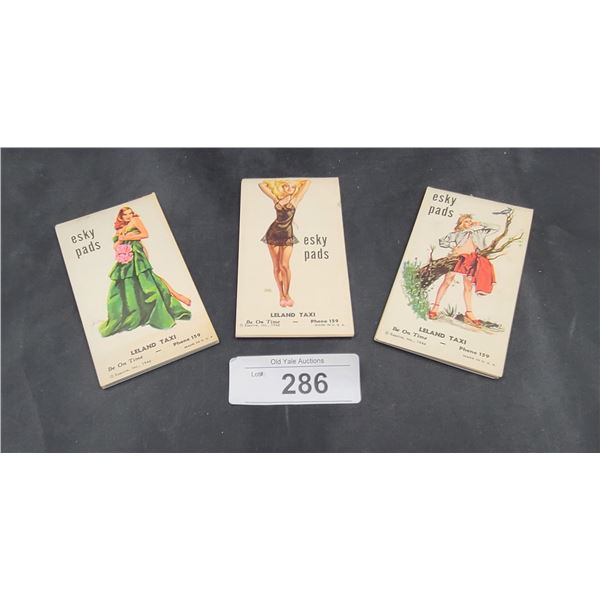 THREE NOS 1946 PINUP GIRL NOTEPADS FROM LELAND TAXI, KAMLOOPS, BC