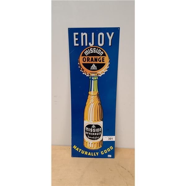 VINTAGE 1950'S MISSION ORANGE SODA TIN SIGN
