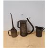 Image 1 : TWO VINTAGE OIL JUGS & ONE VINTAGE LARGE HAND OILER