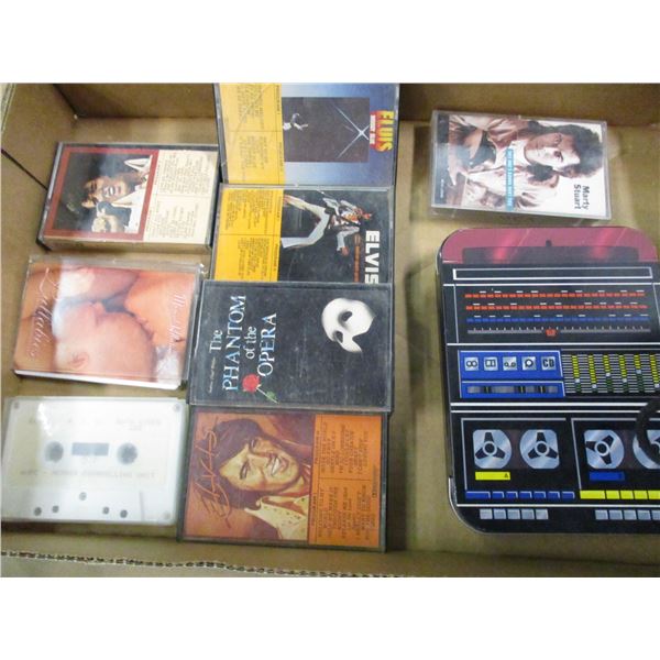 BOX C/W CASSETTES, CASSETTE CLEANING KIT, ETC