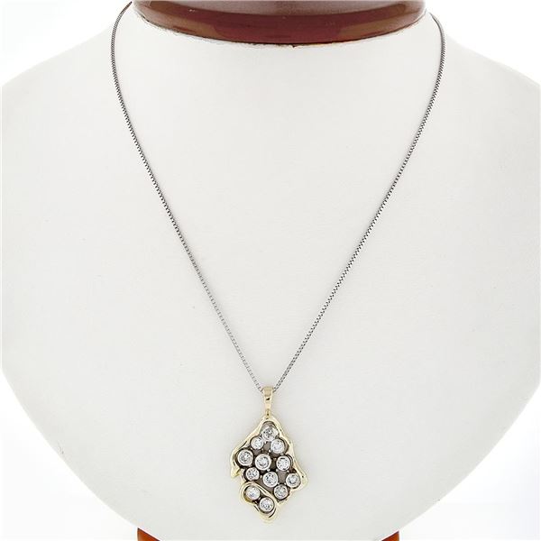 14k Two Tone Gold 1.06 ctw Bezel Set Diamond Freeform Bubble 18" Pendant Necklac