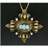 Image 3 : Vintage 14k Green Gold Opal Pearl & Black Enamel Pendant Brooch Pin w/ Chain