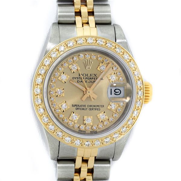 Rolex Ladies 2 Tone Champagne Diamond Datejust Wristwatch 26MM