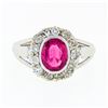 Image 4 : Antique Victorian 14k Gold Vibrant Oval Red Stone & Mine Cut Diamond Halo Ring