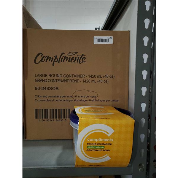CASE LOT - Compliments Round Food Containers with Lids 6, 2 packs