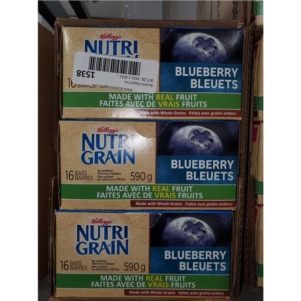 CASE LOT - Nutrigrain Blueberry Breakfast Bars 3X16 Bars
