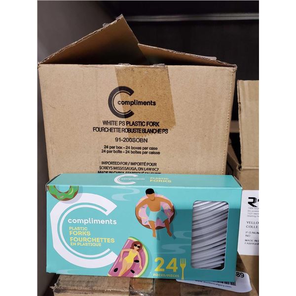 CASE LOT - Compliments White Plastic Forks 24boxes of 24 pc