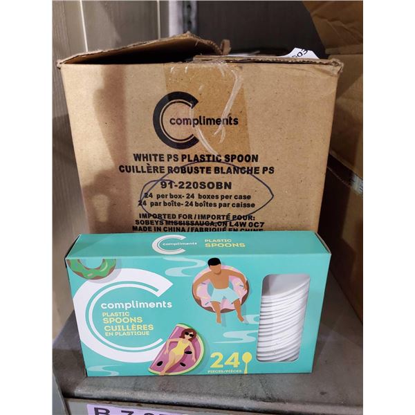 CASE LOT - Compliments White Plastic Spoons 24 boxes of 24 pc