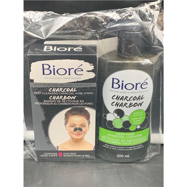 Biore Charcoal Pore Strips and Deep Pore Charcoal Cleanser (200ml)