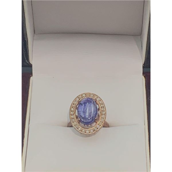 Ladies 14K Gold on .925 silver Oval Cut Tanzanite & Diamond 6.45 Carat Ring with certificate value o