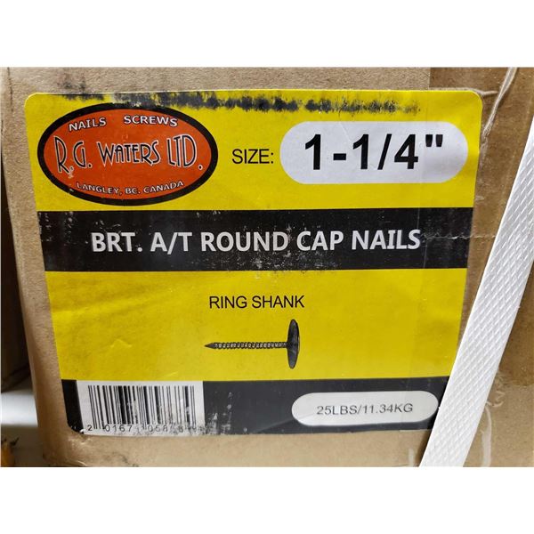 PG Waters 1-1/4" Round Cap Nails Case lot of 25Lbs