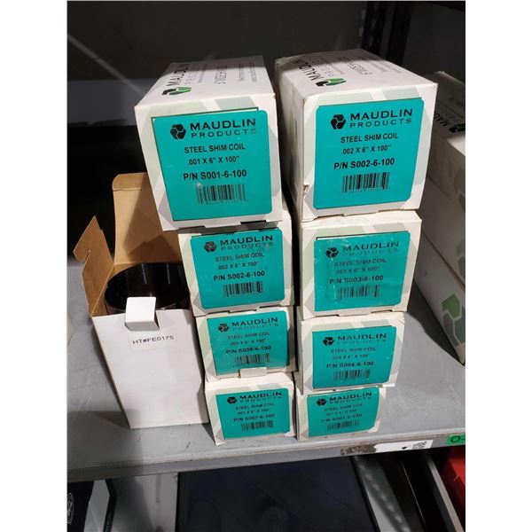 Lot of 9 Steel Shim Coils 6"x100" - Assorted thicknesses