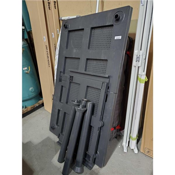 Black/Brown Resin Patio Table with Extension Leaf - OUT OF BOX - SOLD AS IS