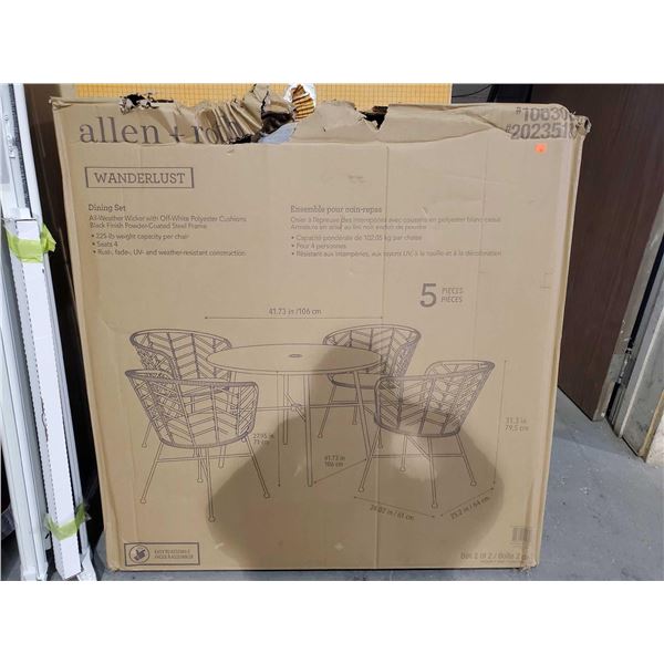 New Allen & Roth Wanderlust Dining Set - SOme Damage to Box - Minor Scuff on Table Edge as seen in P