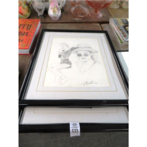 2-Framed Signed Drawings by Gene Francisco - 30" x 20" , 24" x 30" - 2 X $