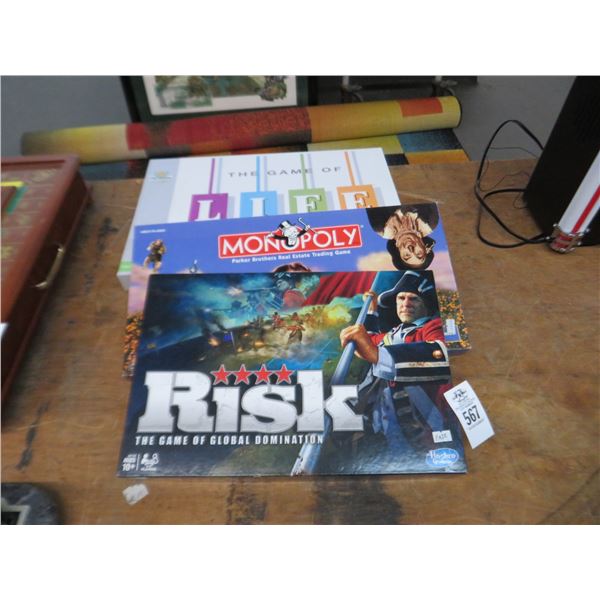 3-Risk, Monopoly, Life Board Games - 3 X $