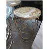 Image 2 : 2-Gold Metal Round Glasstop Side Tables - 2 X $