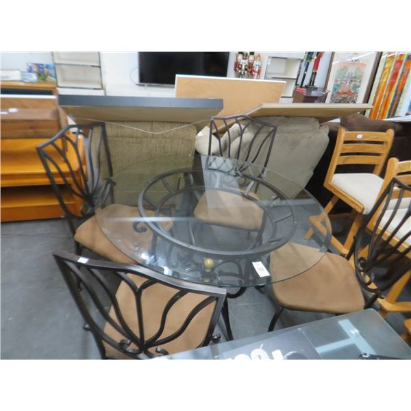 Glass Metal Round Dining Table w/4 Chairs