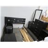 Image 1 : Black Wood Bedroom Set w/Dresser, Mirror And 2 Nightstands w/Plant Stand