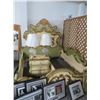 Image 1 : Carved Provincial (Hollywood Regency Style) Painted Floral Motif King Bed Frame w/Nightstand