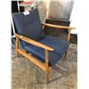 Image 2 : BLUE FABRIC STAINED WOOD DESIGNER ACCENT ARM CHAIR