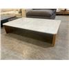 Image 2 : WHITE MARBLE/LIGHT WOOD DESIGNER COFFEE TABLE 59" X 36"