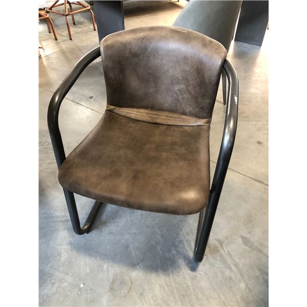 FREEMAN GRAZED BROWN LEATHER DINING ARM CHAIR