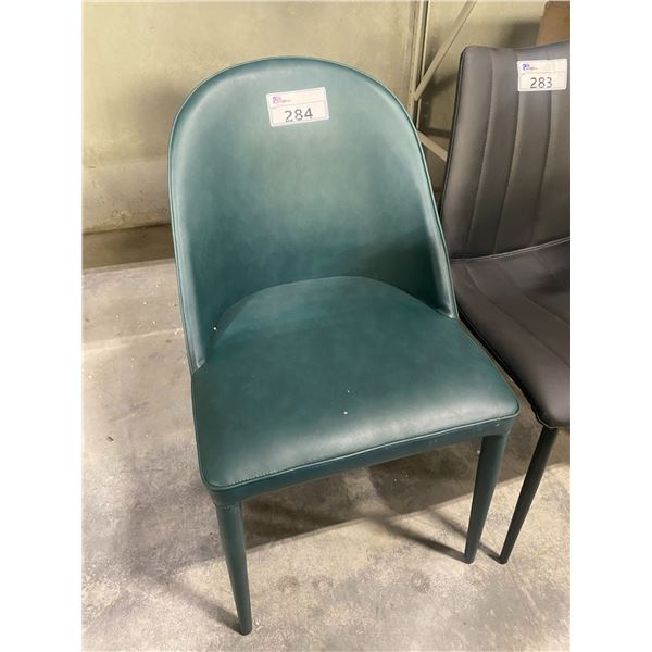 GREEN LEATHER DINING CHAIR