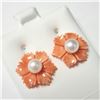 Image 1 : 14K  FRESH WATER PEARL & POLY CORAL 2IN1  EARRINGS
