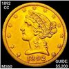 Image 1 : 1892-CC $5 Half Eagle UNCIRCULATED